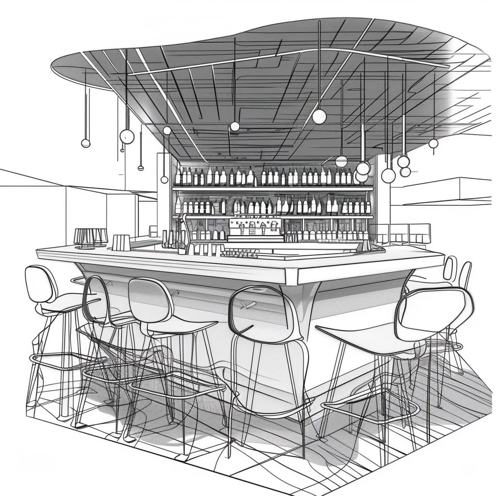 Bar design Sketch , Mid Century